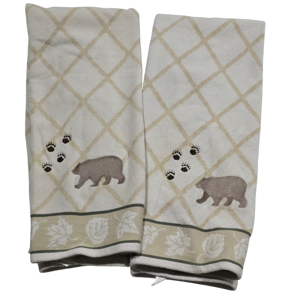 Bear Lodge Bath Towel Set  Cream Rustic Cabin 2PC Saturday Knight Ltd